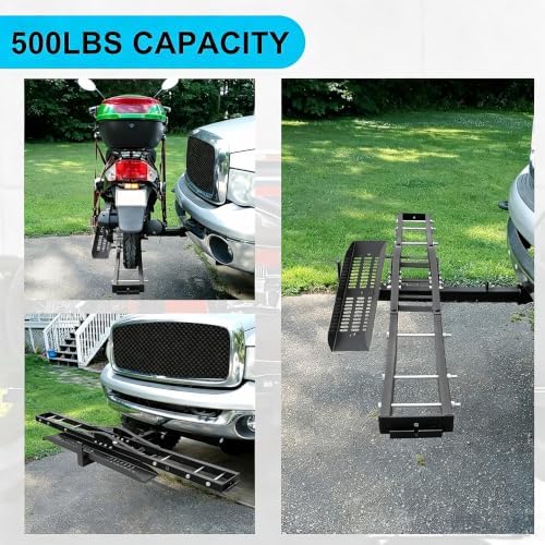 500LBS Steel Motorcycle Scooter Dirtbike Carrier Hauler Hitch | Mount Rack Ramp Anti Tilt