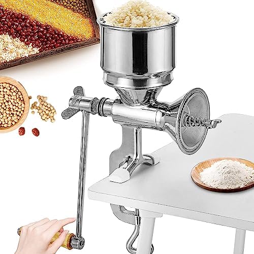 Moongiantgo Hand Grain Mill Manual Coffee Grinder Coarseness Adjustable Stainless Steel Hand Crank Grinding Tool with Table Clamp for Rice Spices