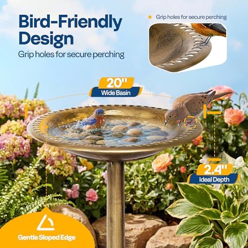 VIVOHOME Bird Bath for Outside, Polyresin Pedestal Birdbath, Green | Weather-Resistant, 20-Inch Bowl, 28-Inch Height, for Outdoor/Garden, Bird-Friendly, Easy to Clean