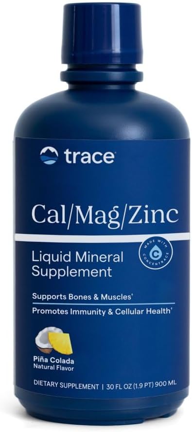 Trace Minerals Liquid Cal Mag Zinc with Vitamin D3, 16 fl oz, Pina Colada | Ionic trace minerals for absorption, Bone, muscle, and connective tissue health, 1-2 tbsp daily, Refrigerate after opening