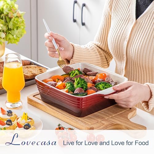 LOVECASA 8x8 inch Baking Pan, 2 Quart Square Cake Pan Baking Dish for Oven, Stoneware Brownie Pan Non-Stick, Casserole Baking Pan with Handle