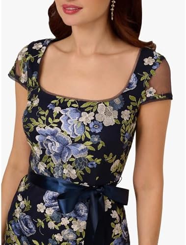 Adrianna Papell Cascading Floral Embroidered Long Column Gown