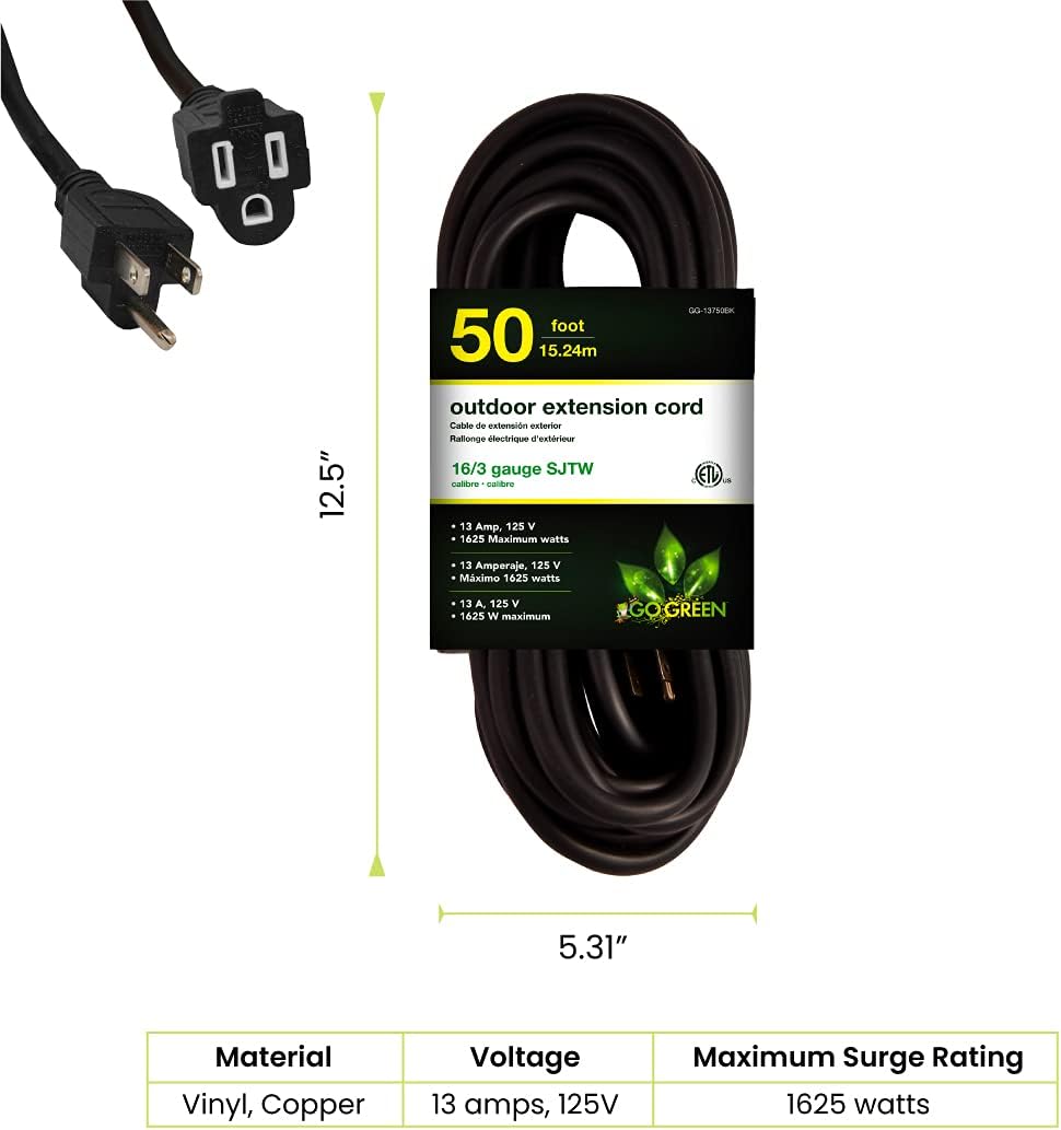 Go Green Power Inc. (GG-14025) 12/3 SJTW Outdoor Extension Cord, Lighted End, 25 ft