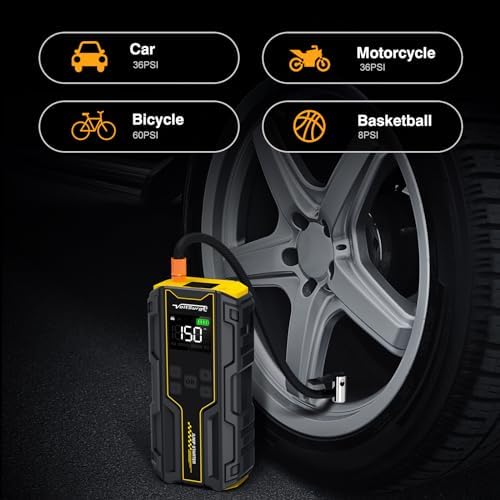 Car Jump Starter with Air Compressor, VoltSurge 6000A Peak 12V Battery Jumper Starter Portable Booster Pack