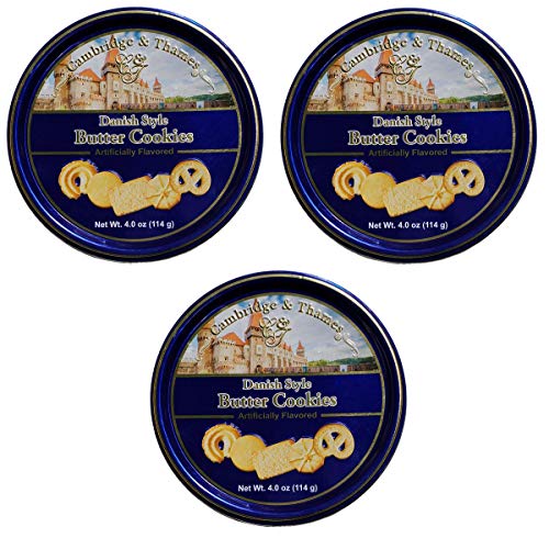Cambridge and Thames Danish Butter Style Butter Cookies - 4 Oz. Mini Gift Tin - 3 Pack