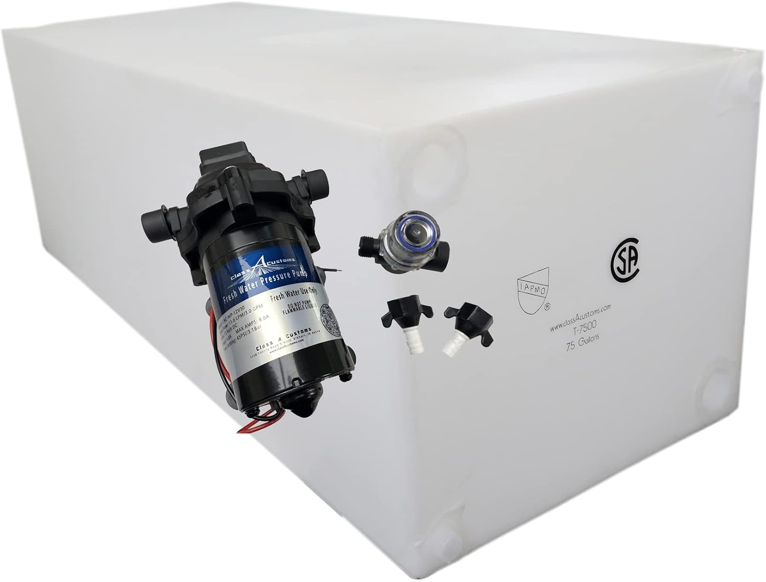 Class A Customs | 75 Gallon RV Concession Fresh Water Holding Tank with 12 Volt Water Pump | T-7500-PUMP
