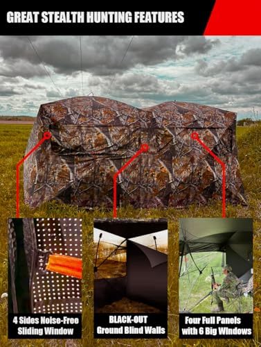THUNDERBAY Bunkhouse Pop Up Portable 6 Person Side-by-Side Hunting Blind, Footprint: 140"x70" with 80" Height