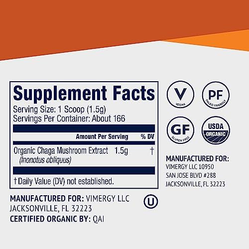 Vimergy Chaga Capsules – Superfood Cellular Support* – Cardiovascular Health Benefits* – Kosher, Vegan, Gluten-Free – 90 Capsules | Superfood Adaptogen*, Immunity for cell tissues*, Polyphenols for Antioxidant protection*, Vegan and Kosher