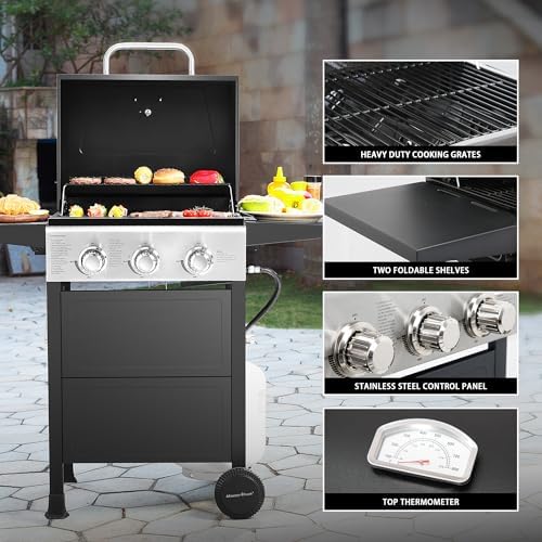 MASTER COOK 3 Burner BBQ Propane Gas Grill, 472 Sq. In. Cooking Area, 30