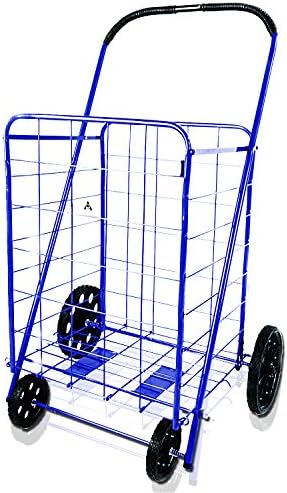 ATH Large Deluxe Rolling Utility / Shopping Cart - Stowable Folding Heavy Duty Cart with Rubber Wheels For Haul Laundry, Groceries, Toys, Sports Equipment, Red
