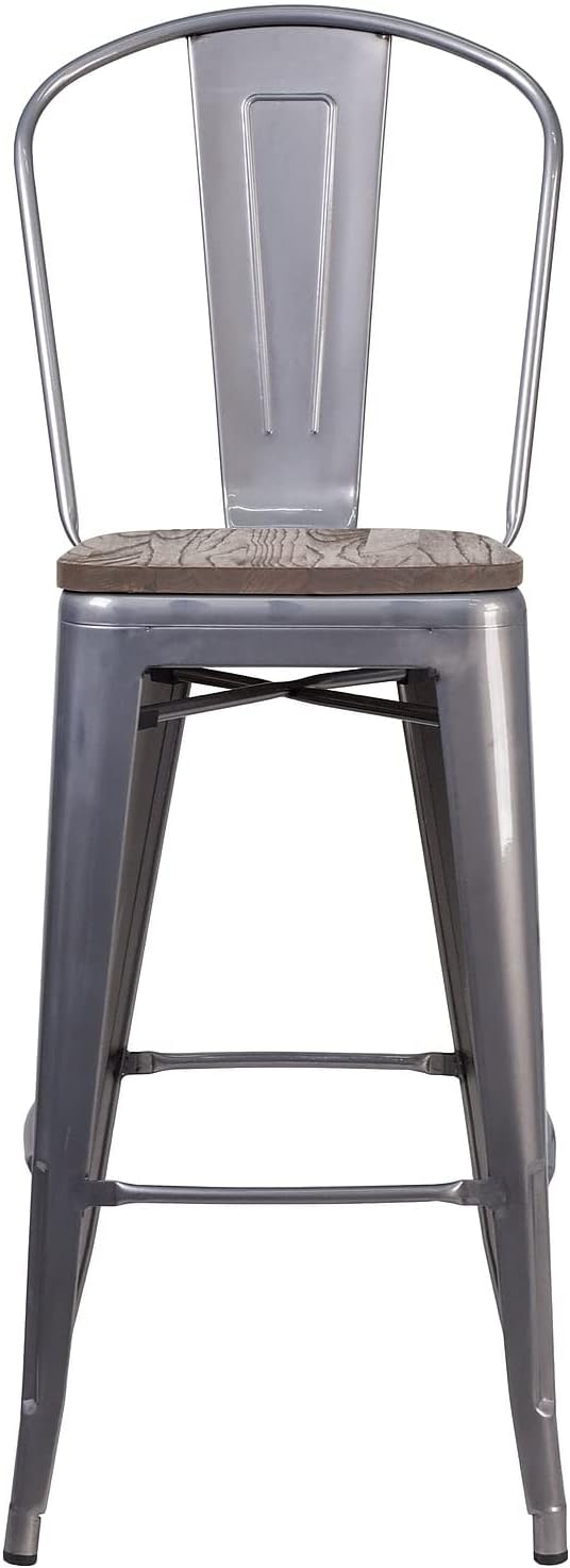 Flash Furniture 30 in Metal Barstool with Back, Blue | Commercial Grade, Removable Back, Indoor/Outdoor Use
