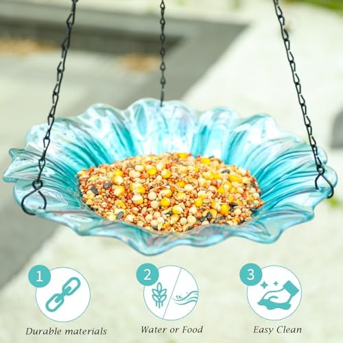 VCUTEKA Hanging Bird Baths Outdoor Glass Birdbath Feeder for Garden Decor