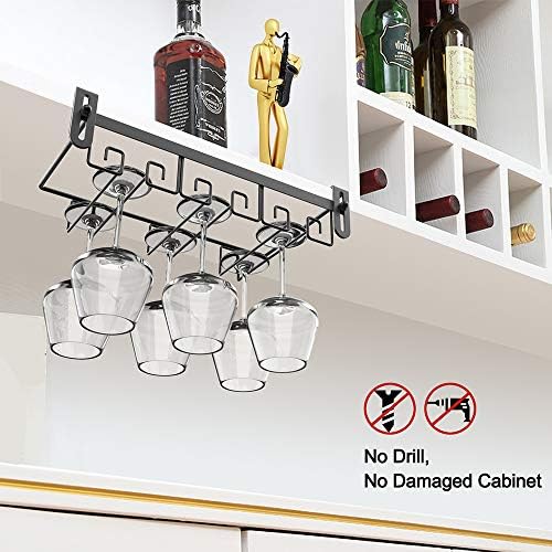 Under Shelf Wine Glass Holder - Black, Stemware Rack for Cabinet, Holds Multiple Glasses