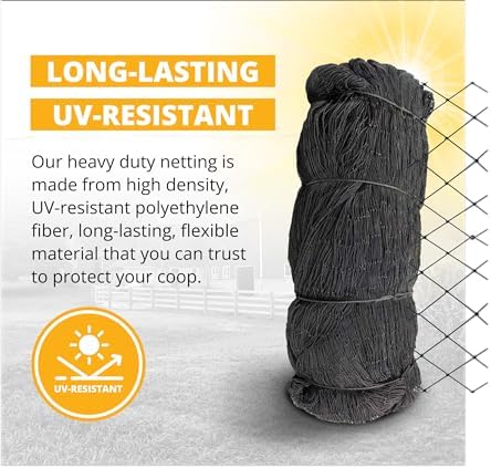 Stromberg’s 2” Mesh Heavy Duty Knotted Aviary Netting, UV Resistant Polyethylene Fiber for Game Birds, Pheasants & Poultry, 85 Lbs Break Strength Durable Against Weather and Predators, Size 25' x 50'
