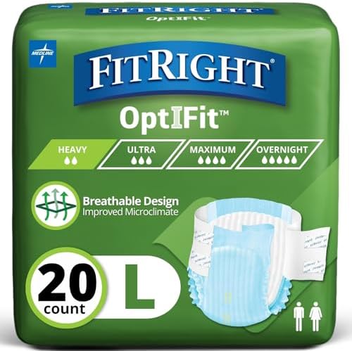 FitRight Adult Diapers, Extra Heavy Absorbency, XL (Waist Size 56in-64in), 80 Count, OptiFit Incontinence Briefs for Men and Women, Disposable, Moisture Wicking, Leak Protection,