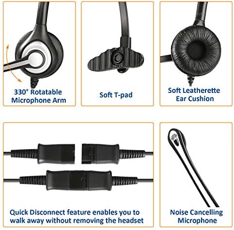 Wantek 2.5mm Telephone Headset with Mic Noise Cancelling, Office Phone Headset Compatible with AT&T ML17929 Panasonic Vtech RCA Uniden Cisco SPA Grandstream Polycom Cordless Dect Phones(A600F)