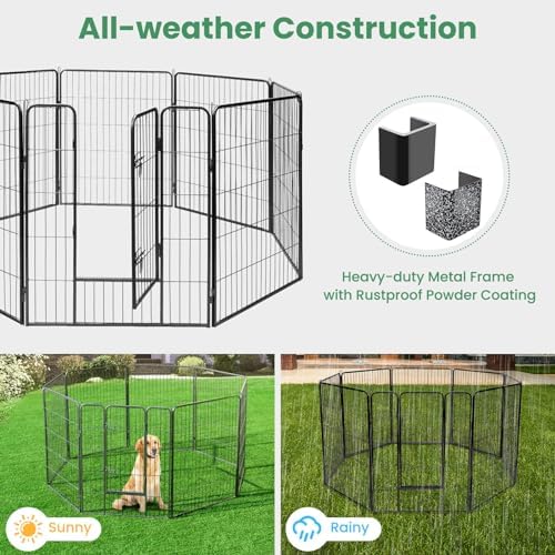 S AFSTAR 16 Panels Metal Dog Playpen, 48" Height Dog Fence Exercise Pen with Doors for Large Medium Small Dogs Rabbits Cats, Foldable Pet Puppy Playpen for Indoor & Outdoor Yard (Black)