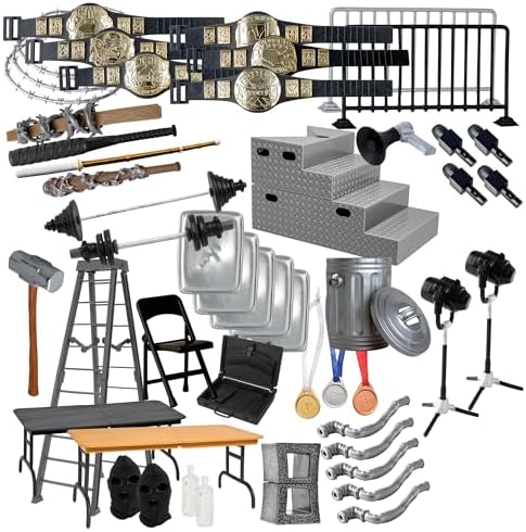 50 Piece Accessory Starter Kit for Wrestling Figures | Build an Entire Wrestling Figure Setup with 50 Accessories Including Tables, Belts, Ladders