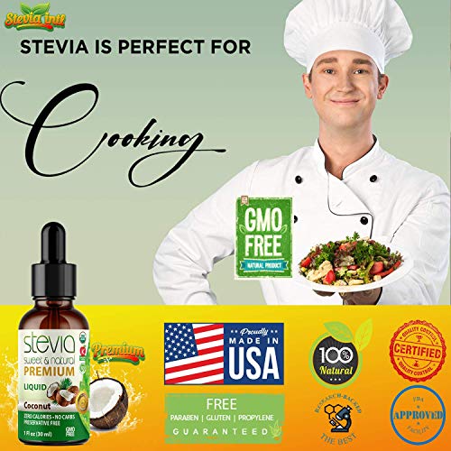 Coconut Premium Quality Stevia Drops | Organic Liquid Stevia | Best Sugar Substitute | 100% Pure Extract | All Naturally Sweet | Non-Bitter, 0 Calorie