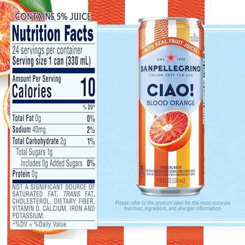 Sanpellegrino CIAO Blood Orange Sparkling Water, Real Fruit Juice, 24 Pack