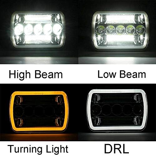 Super Bright Pair 7x6 5x7 Headlights 6052 6054 H5054 H6054 Hi/Low Sealed Beam White/Amber Halo Compatible With Jeep Cherokee XJ YJ Pickup Dodge Ram
