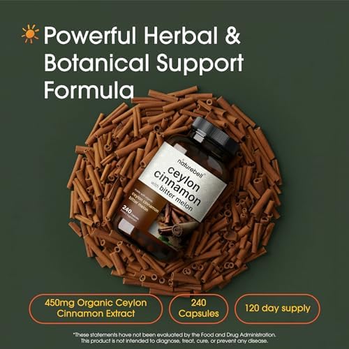 NatureBell 2 Pack Ceylon Cinnamon with Bitter Melon, 240 Capsules | Made with Organic Sri Lanka Ceylon Cinnamon and Organic Bitter Melon | Non-GMO
