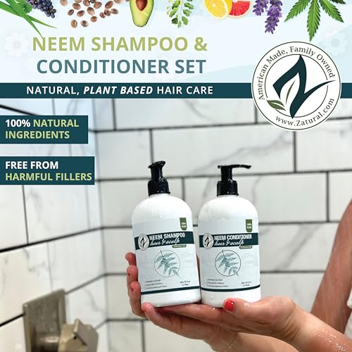 Zatural Neem Shampoo | Gentle Scalp & Hair Cleanser with Botanical Extracts | Moisturizing Wash for Softness, Volume, and Shine (8 Fl Oz)