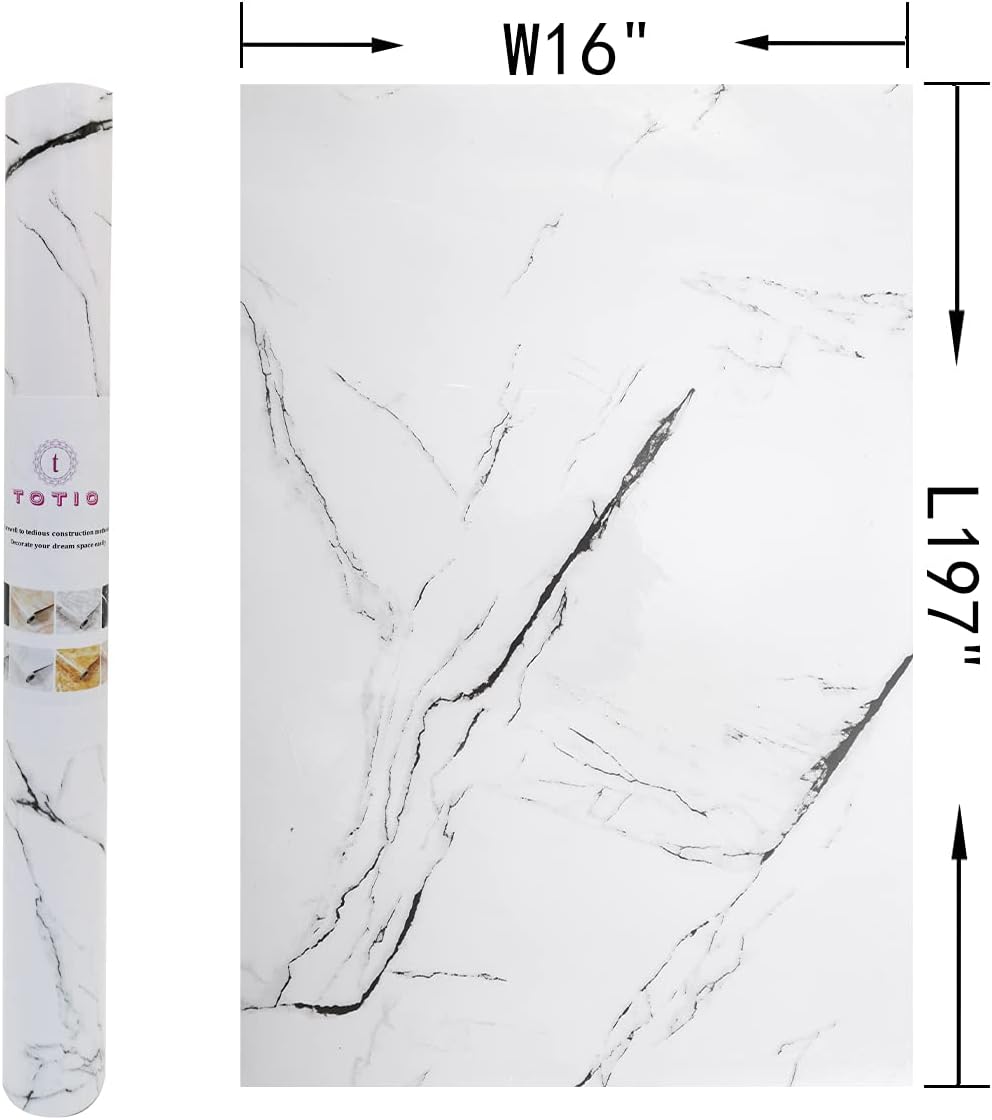 48x197inch Extra Wide Black White Marble Wallpaper Peel Stick Glossy Thick Waterproof Furniture Sticker Granite Look Contact Paper DIY Wall Sticker Self-adhesive Countertop Vinyl Wrap for Kitchen
