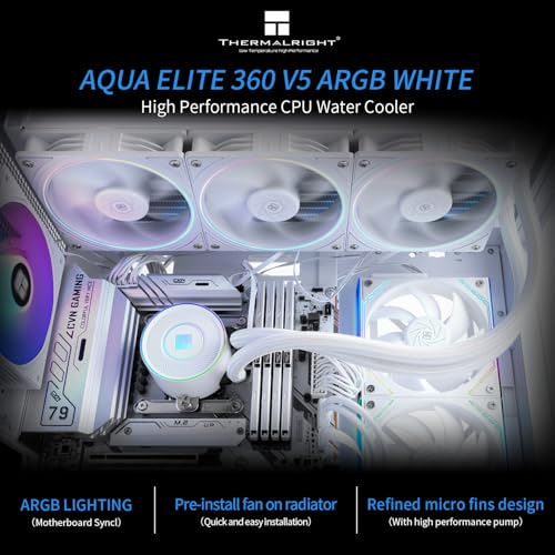 Thermalright Aqua Elite 360 V5 ARGB Black-CPU Liquid Cooler,Pump Speed-2800RPM,for AM4/AM5,Intel LGA1150/1151/1200 /1851/1700,High-Performance Radiator
