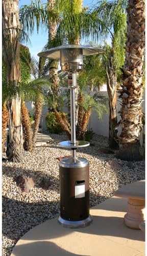 Hiland HLDS01-SSHGT 48,000 BTU Propane Patio Heater with Wheels and Table, Large, Hammered Bronze/SS