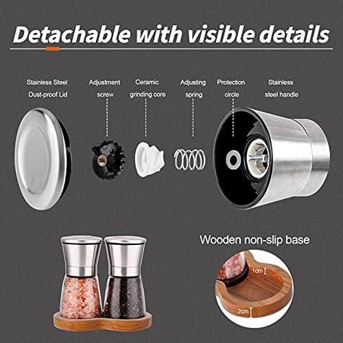 LessMo Salt and Pepper Grinder Set with Wooden Standing Tray