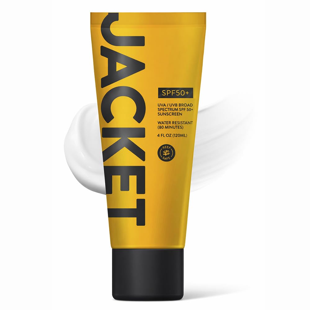 JACKET Sunscreen SPF 50+ | Mineral Sunscreen with Vitamin C | Water Resistant 80 Min, Natural