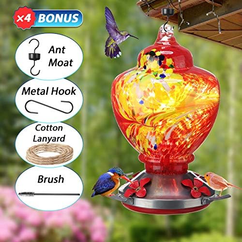Boao 2 Pack Glass Hummingbird Feeder for Outdoors, 38 oz, Hanging
