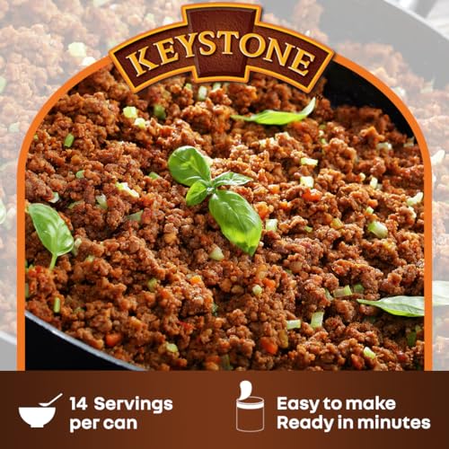 Keystone Meats All Natural Heat and Serve Ground Beef 14 oz – Fully Cooked Canned Meat – Ready to Eat – 5-Year Shelf Life – Pantry Staple for Everyday Meals, Emergency Survival Canned Food – Made in USA – Pack of 3