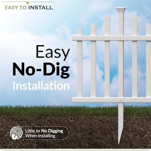 Zippity Madison Picket Fence Panels, White Vinyl DIY No Dig Kit | 2.5ftH x 2.3ftW, White, 2 Panels, Garden Border or Yard Enclosure, ZP19001