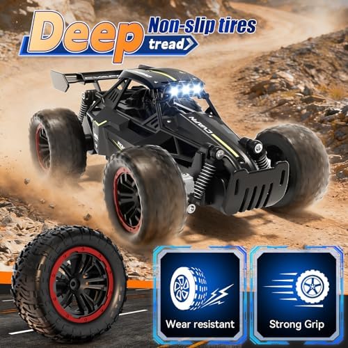 Remote Control Car, Fast RC Monster Truck with Durable Metal Body, 1:16 Off-Road RC Crawler with LED Headlights, All-Terrain Drift Car, 3 4 5 6 7 8 9 10 Year Old Boys Girls Kids Gifts