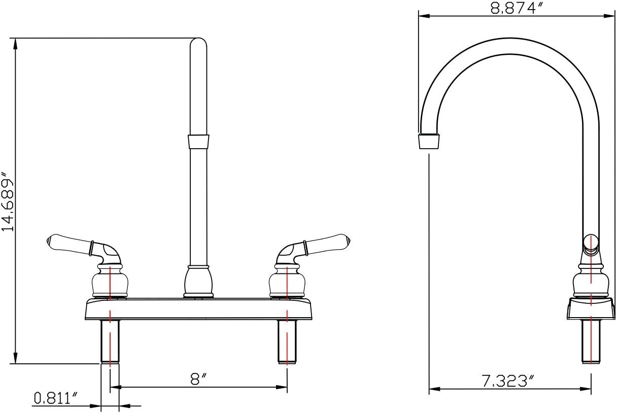 Dura Faucet DF-PK330HC-SN RV J-Spout Kitchen Sink Faucet (Satin Nickel) | Tall spout clears big pots; dual levers fine-tune water flow. Brushed Satin Nickel.