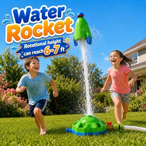 4-in-1 Kids Water Sprinkler Toys for Outdoor Play – Foot Pump Rocket, Water Spray Rocket