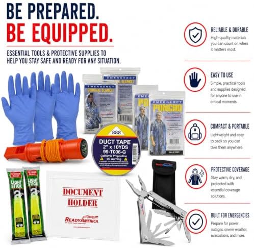 Ready America 70285, 2-Person 3-Day Deluxe Emergency Backpack | Premium Survival Kit w/ Food, Water, Medical Supplies, Tools