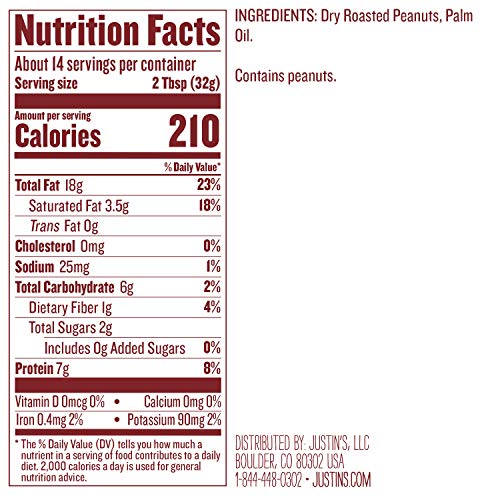 Justin's Classic Peanut Butter, Only Two Ingredients, No Stir, Gluten-free, Non-GMO, Keto-Friendly, Responsibly Sourced, 16oz Jar