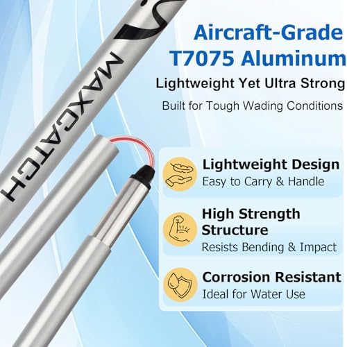 Maxcatch Foldable Wading Staff, T7075 Aluminum Wading Stick with Reinforced PVC-Coated Steel Cable & Secure Lock System
