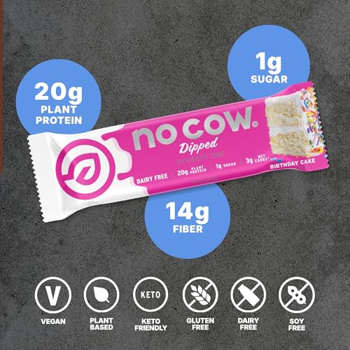 No Cow Peanut Butter Chocolate Chip Vegan Protein Bars, 12 Pack | 20g High Plant-Based Protein, High Fiber, Low Sugar, Gluten-Free, Dairy-Free, Soy-Free, Keto-Friendly Snack Bars