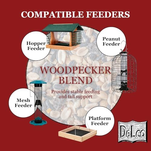 DeLco Woodpecker Wild Bird Seed, 20 lb Bag, High Energy Fruit & Nut with Sunflowers, Attracts Woodpeckers, Cardinals, Jays & Chickadees