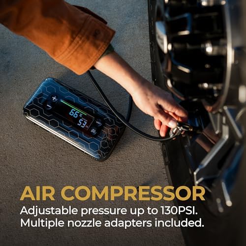 HALO BOLT AIR+ 1750A Jump Starter, AIR Compressor, Power Bank, Blue | 130 PSI air compressor, 59.9Wh power bank, large display, LED light. Jumps cars, SUVs & trucks