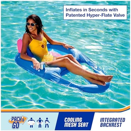 SwimWays Spring Float Recliner Chair for Swimming Pool, Inflatable Pool Floats Adult with Fast Inflation, Cup Holder & Foot Rest for Ages 15 & Up