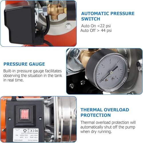 TrailBlaze 1HP Shallow Well Pump with Pressure Tank, 115V, Stainless Steel Lawn Sprinkler Irrigation Pump, Automatic Water Booster Jet Pumps for Home, Garden, Lawn, Farm