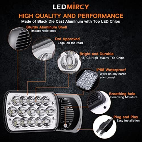 LEDMIRCY 5x7 LED Headlights, H6054 LED Headlights Hi/Lo Sealed Beam 2PCS