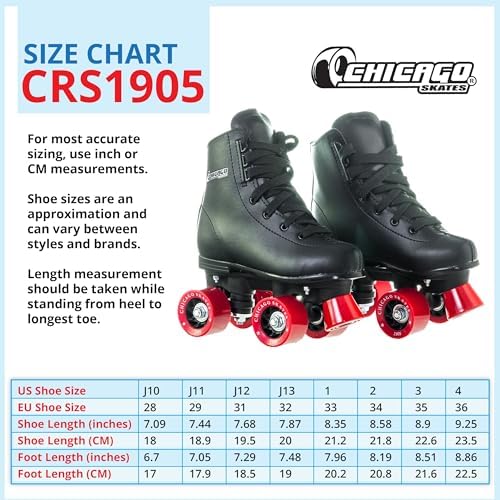 Chicago Rink Roller Skates for Girls & Boys – Durable Top Performance Indoor/Outdoor Use Skate Shoes with Padded Ankle Collar, Lace-Up & Velcro Strap – 54mm Urethane Wheels, Semi-Precision Bearings