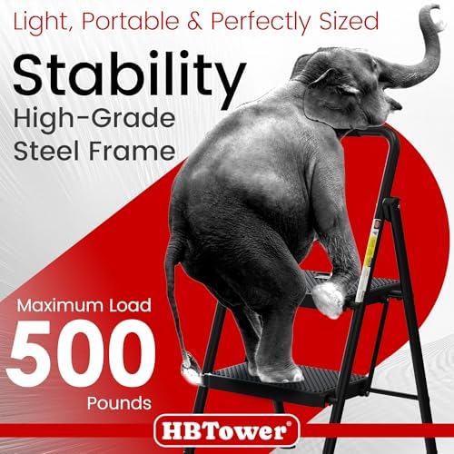 HBTower Step Ladder, Folding Step Stool with Wide Anti-Slip Pedal