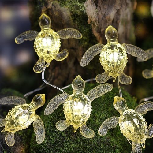 Beach Theme -Cute Green Sea Turtle String Lights- Ocean Fairy Decorative Lights- 10ft 30 LEDs -USB Powered -Multi-Function- Remote Control-Christmas